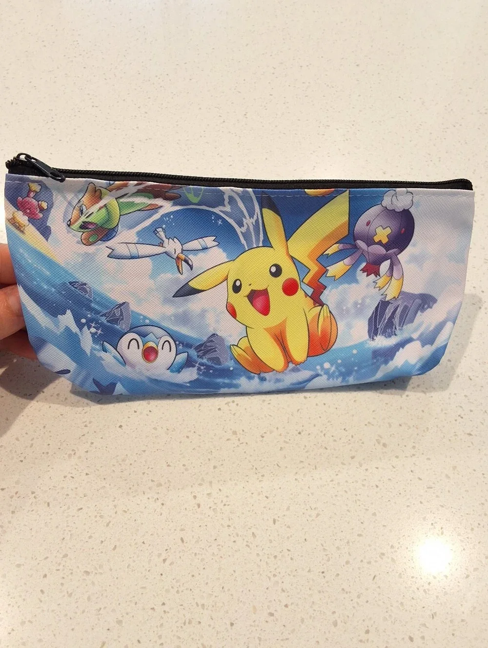 Pokémon Pikachu Blue Cosmetic Makeup Bag Pencil Pouch Double Sided, NEW